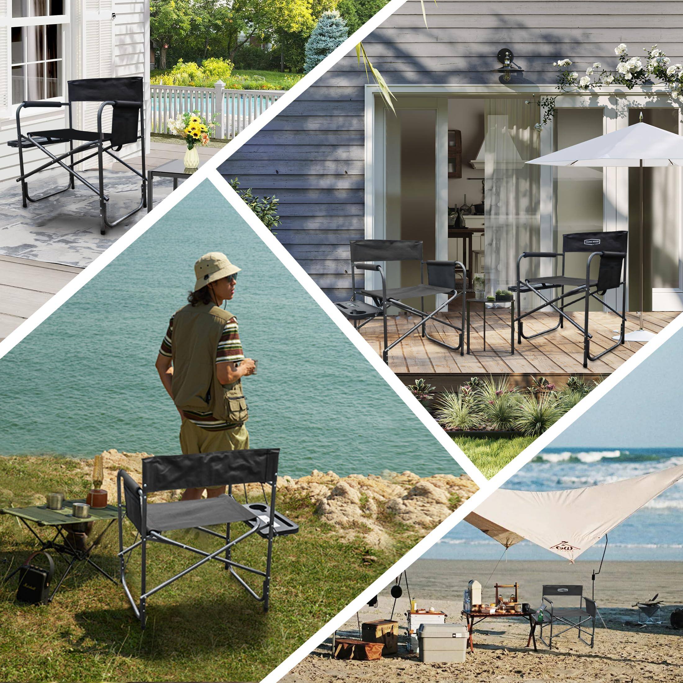 Alt View 4. JETRANSPORT - Camping Directors Chair Lightweight Oversized Portable Folding With Side Table And Storage Pockets For - 2P.