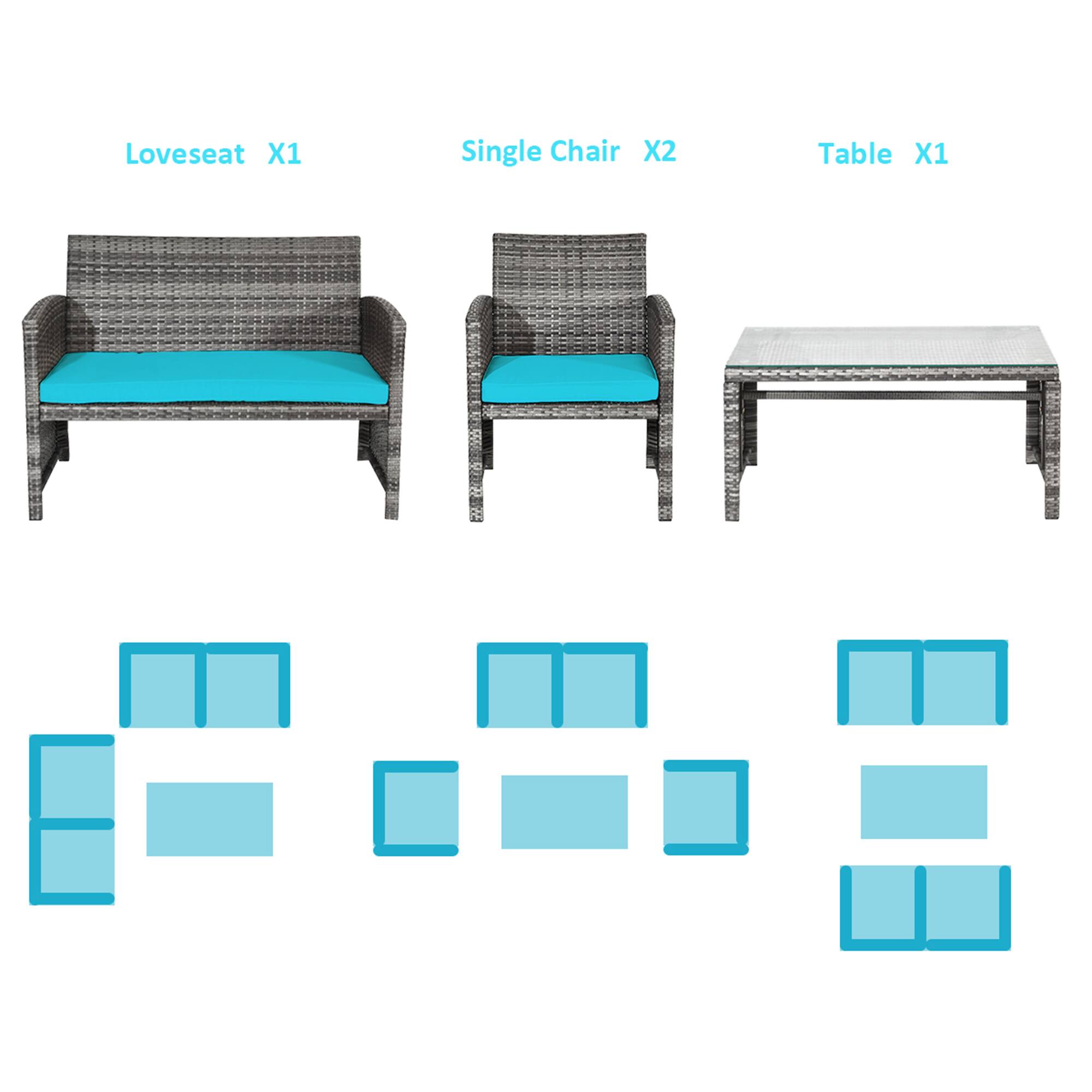 Loveseat X1, Single Chair X2, Table X1