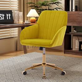 Trinkets Crazed - 24.6" Velvet Office Chair, Ergonomic Swivel Desk Chair with Memory Foam Seat - Adjustable Height Computer Chair - Yellow