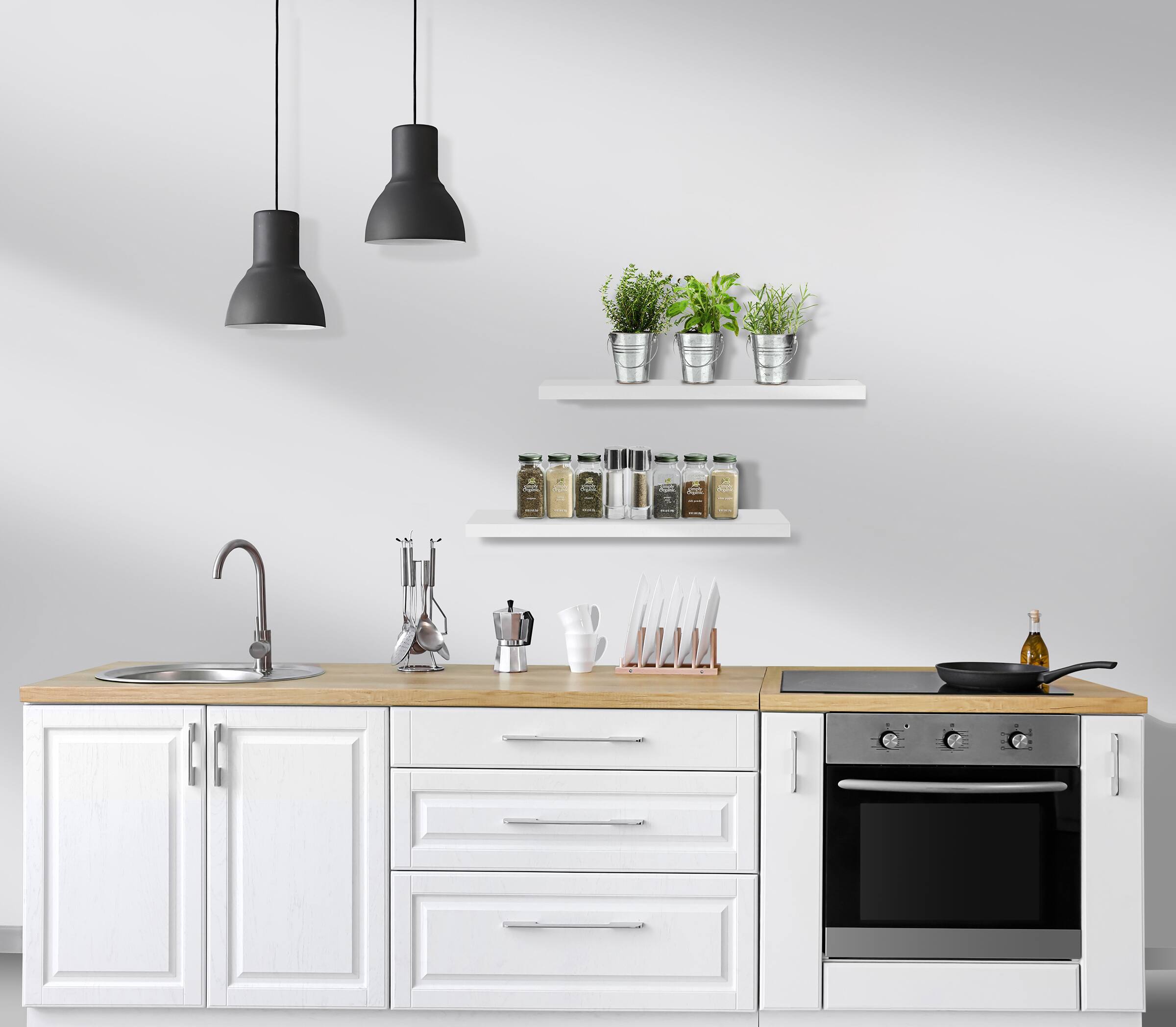 Alt View 4. Sorbus - Set of 3 (24"x9") Sorbus Floating Shelves with Invisible Brackets - for Bedroom, Kitchen Decor, Bathroom Shelves - White.