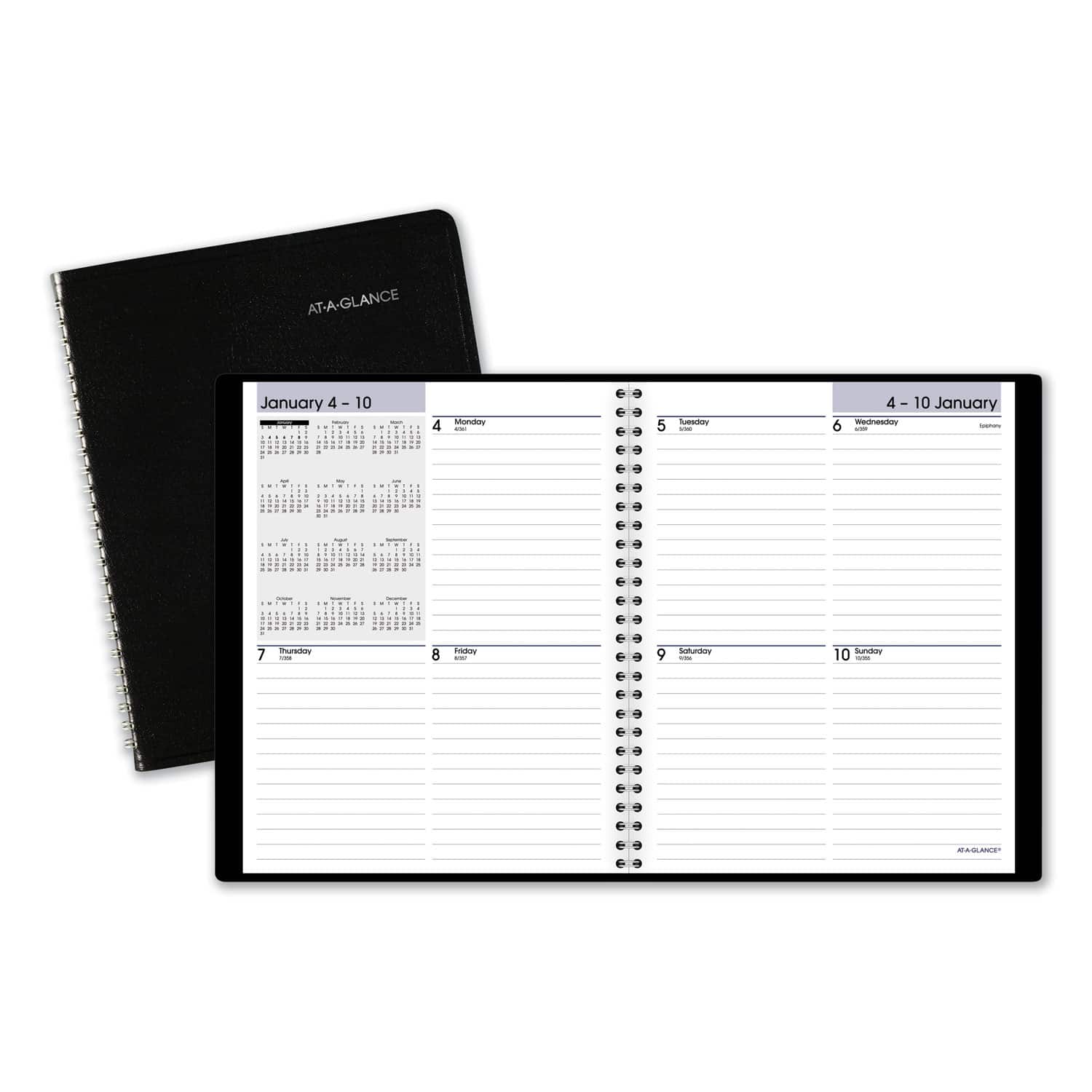 AT-A-GLANCE - DayMinder Open Schedule Weekly Appointment Book 8.75 x 7 Black Cover 12 Month Jan to Dec 2026
