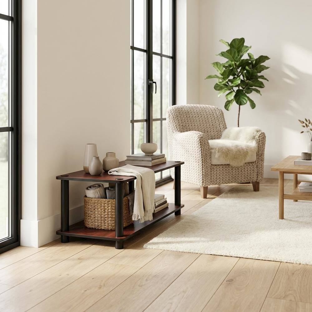 Alt View 2. FurniFact - Dark Cherry TV Stand with Black Tube Frame and Composite Wood Construction - Brown.