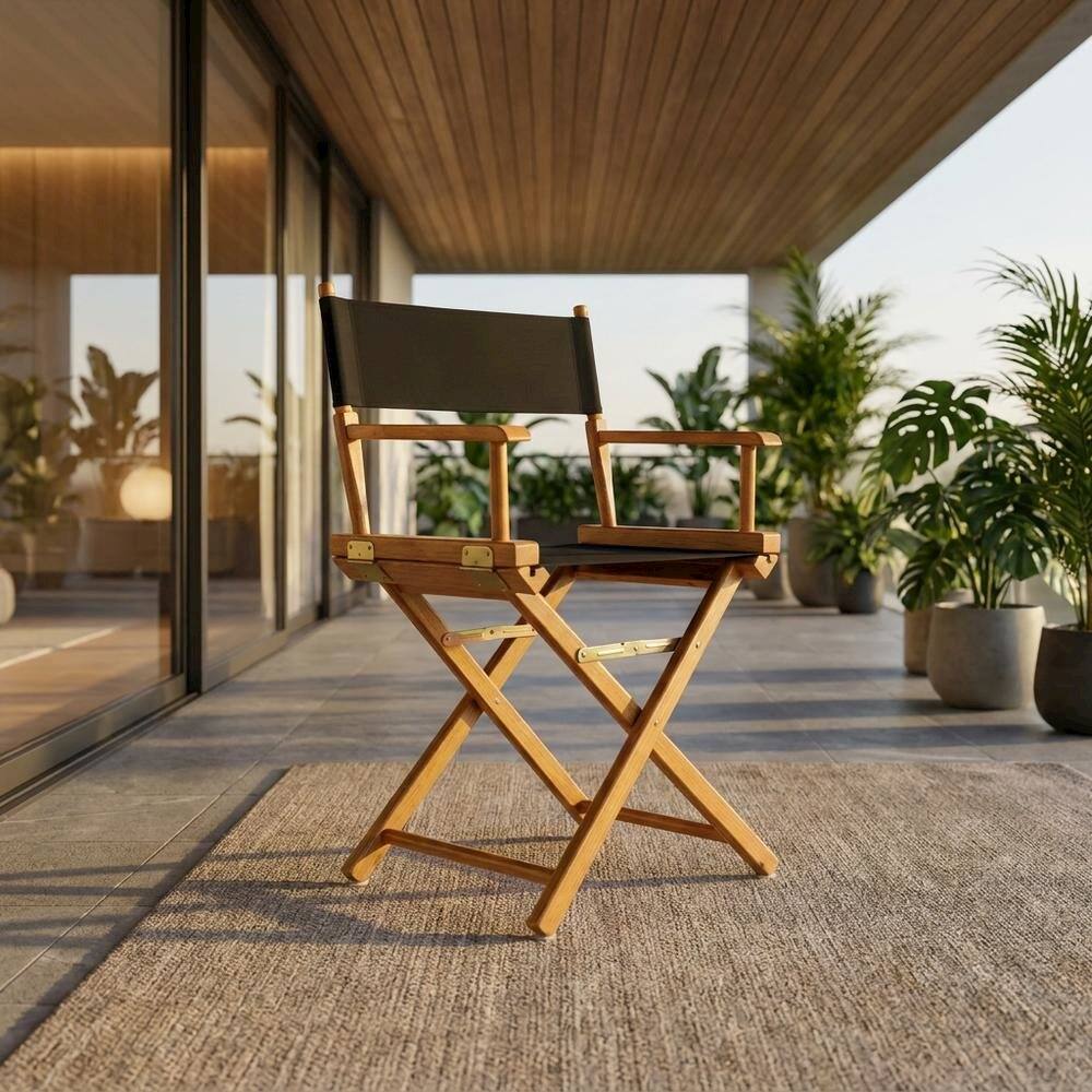 Alt View 4. FurniFact - Black Director's Chair - Honey Oak Frame/Black Canvas.