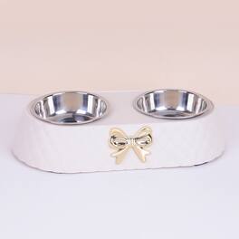 Supet - Bow Stainless Steel Cat Double Bowl - White