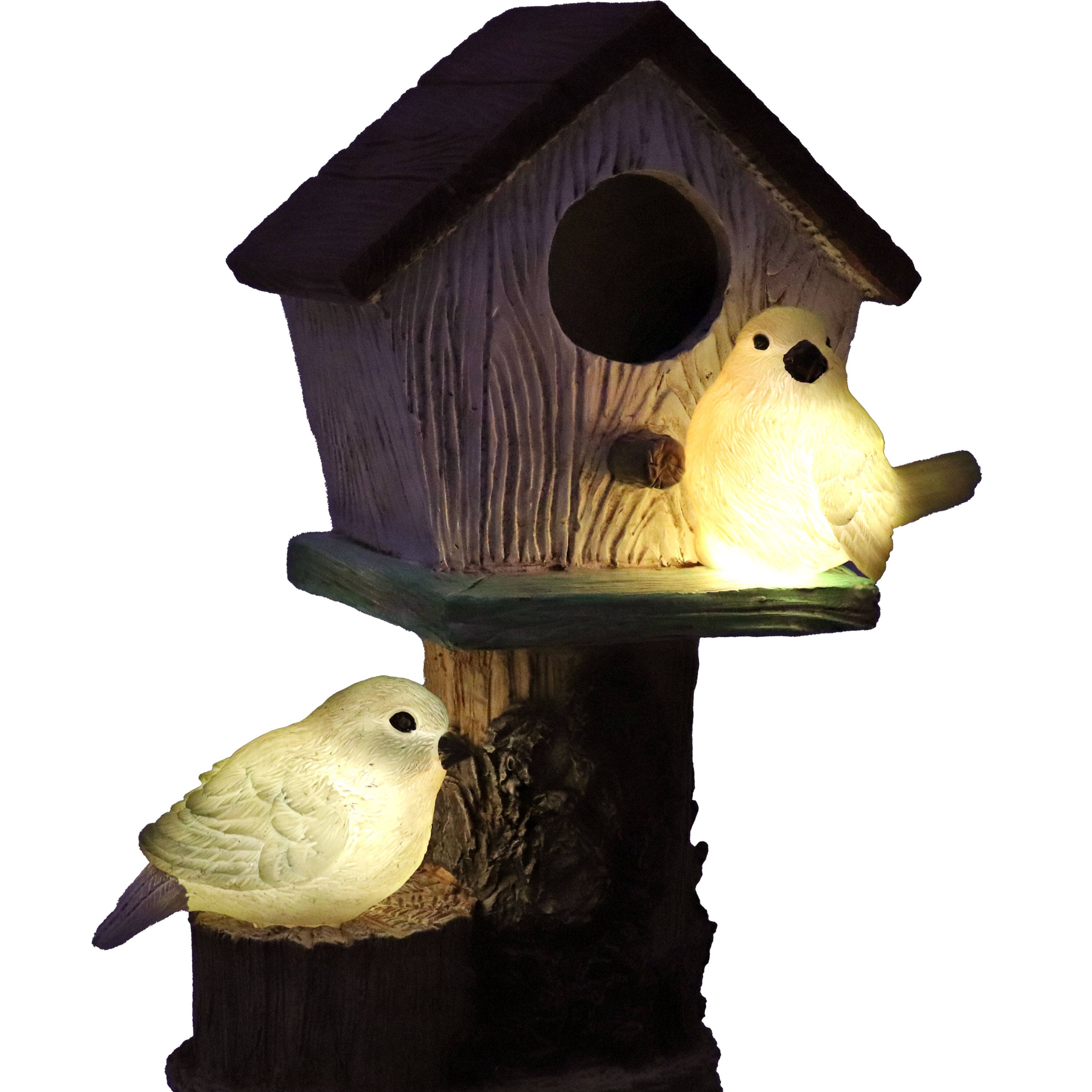 Alt View 7. Sunnydaze - Polyresin Bird House Planter Statue with Solar Lighted Birds - Brown.