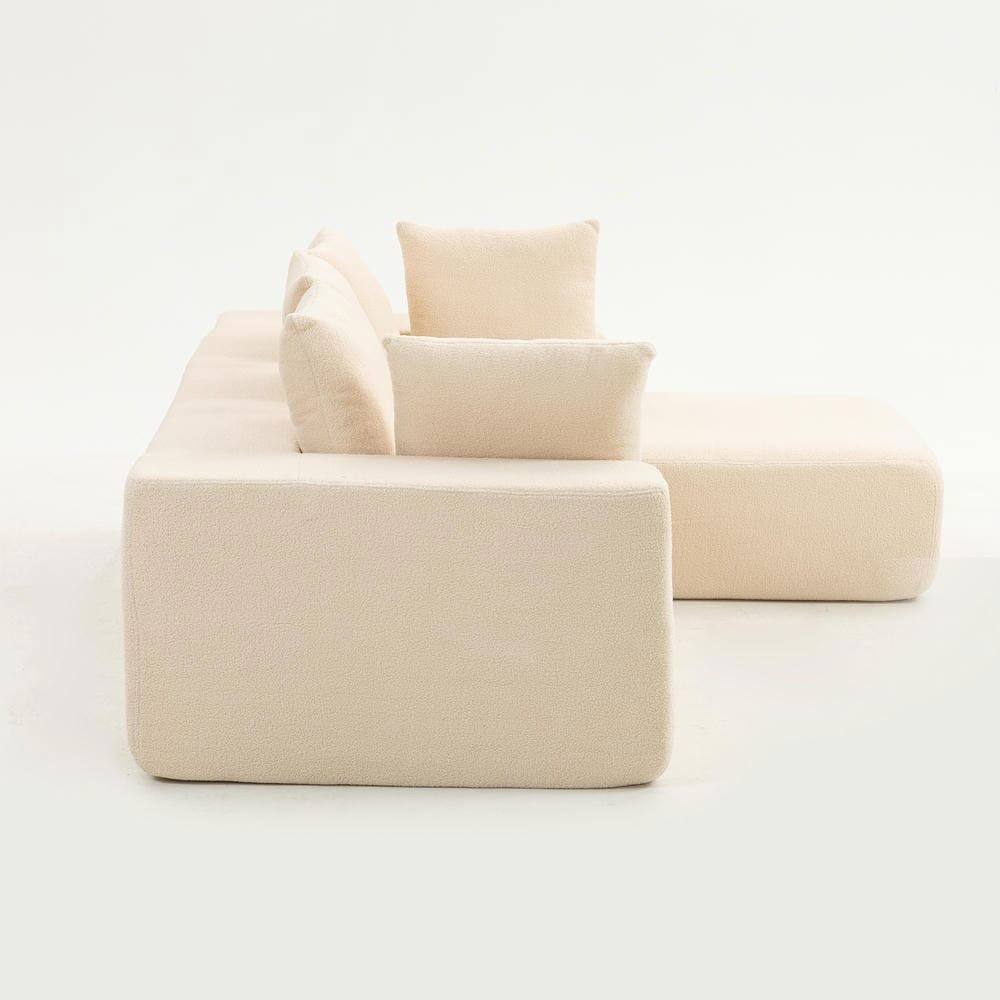 Alt View 8. Kadyn - L-Shaped Full Foam Sectional Sofa, 5 Pillows, Compressed Shipping, Flannelette, Space Saving Design, Beige - Beige.