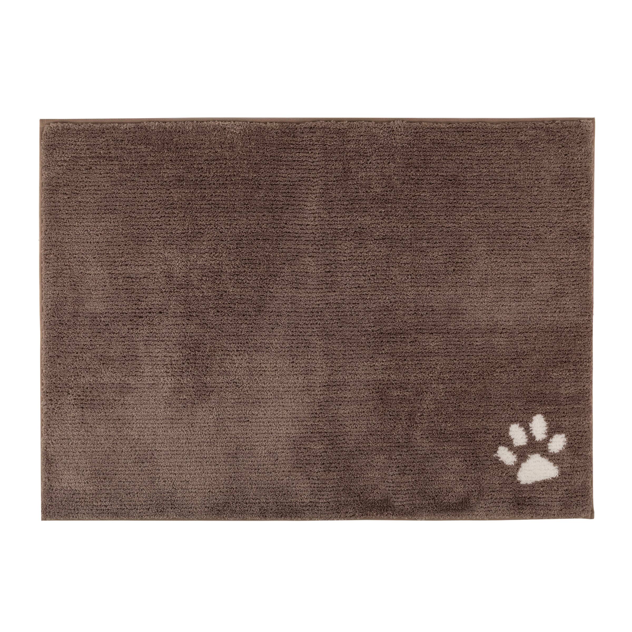 Front. PetMaker - Dog Door Mat for Muddy Paws - BrownwithWhitePawPrint.