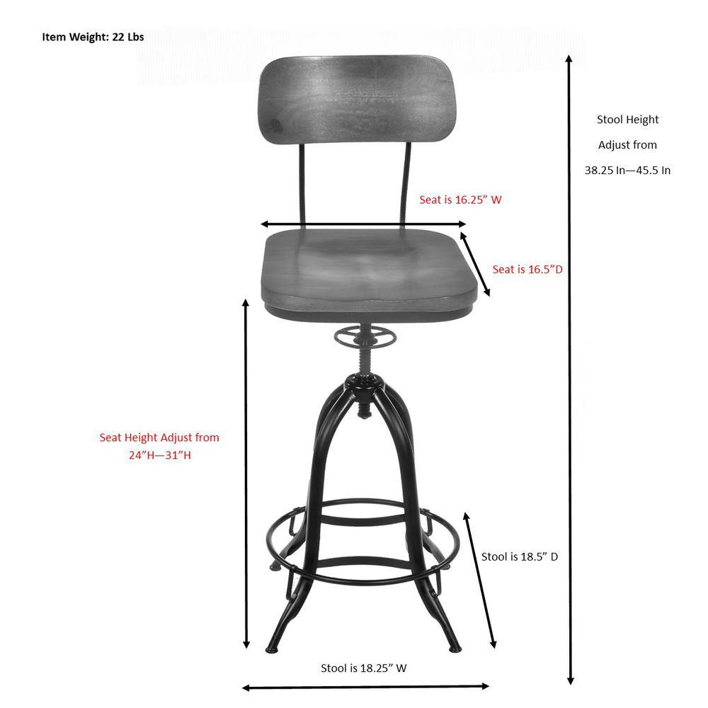 Carolina Chair & Table Mason Adjustable Barstool Natural Seat Black ...