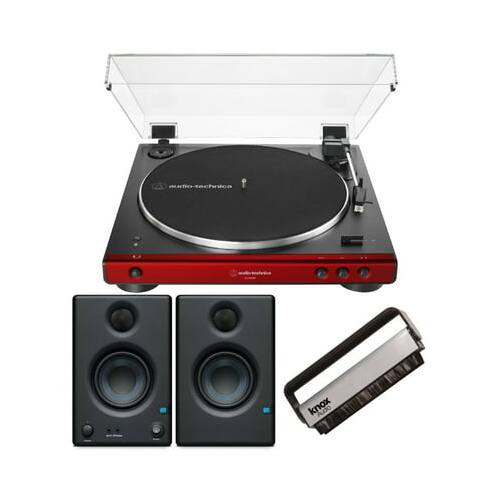 Angle. Audio-Technica - Audio-Technica AT-LP60X Bluetooth Turntable (Red) Bundle with Bluetooth Monitors.