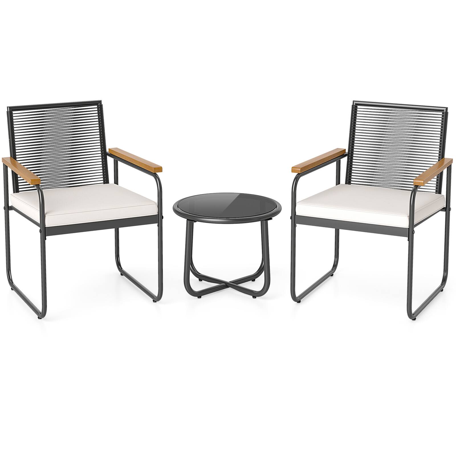 Alt View 7. Gymax - Gymax 3 Pieces Patio Furniture Set PE Wicker Chairs & Side Table w/Armrests Padded Cushions - White.