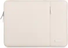 Front. mosiso - 14 inch Laptop Sleeve with Pocket, Polyester Vertical Case for ASUS Acer, HP Stream, Dell Latitude, Lenovo IdeaPad - Sand.