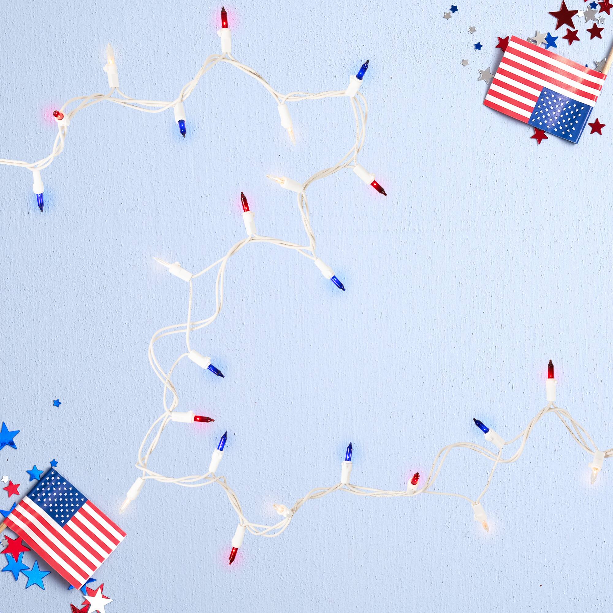 Alt View 1. Brite Star - Patriotic Chasing Mini Light Set - Red, Clear and Blue - 34ft White Wire - 150ct - Red.