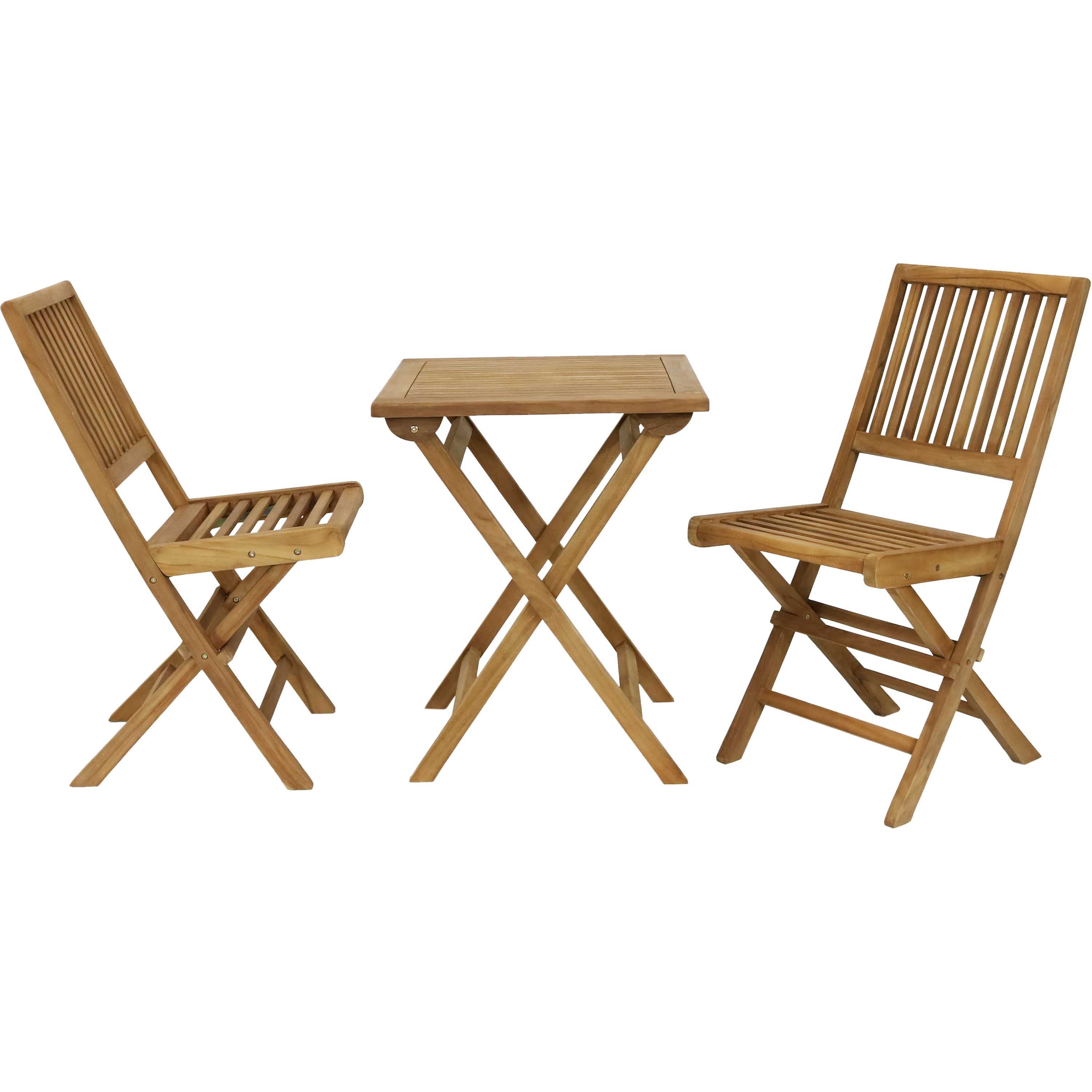 Front. Sunnydaze - Nantasket Solid Teak Wood 3-Piece Folding Bistro Set - Light Brown.