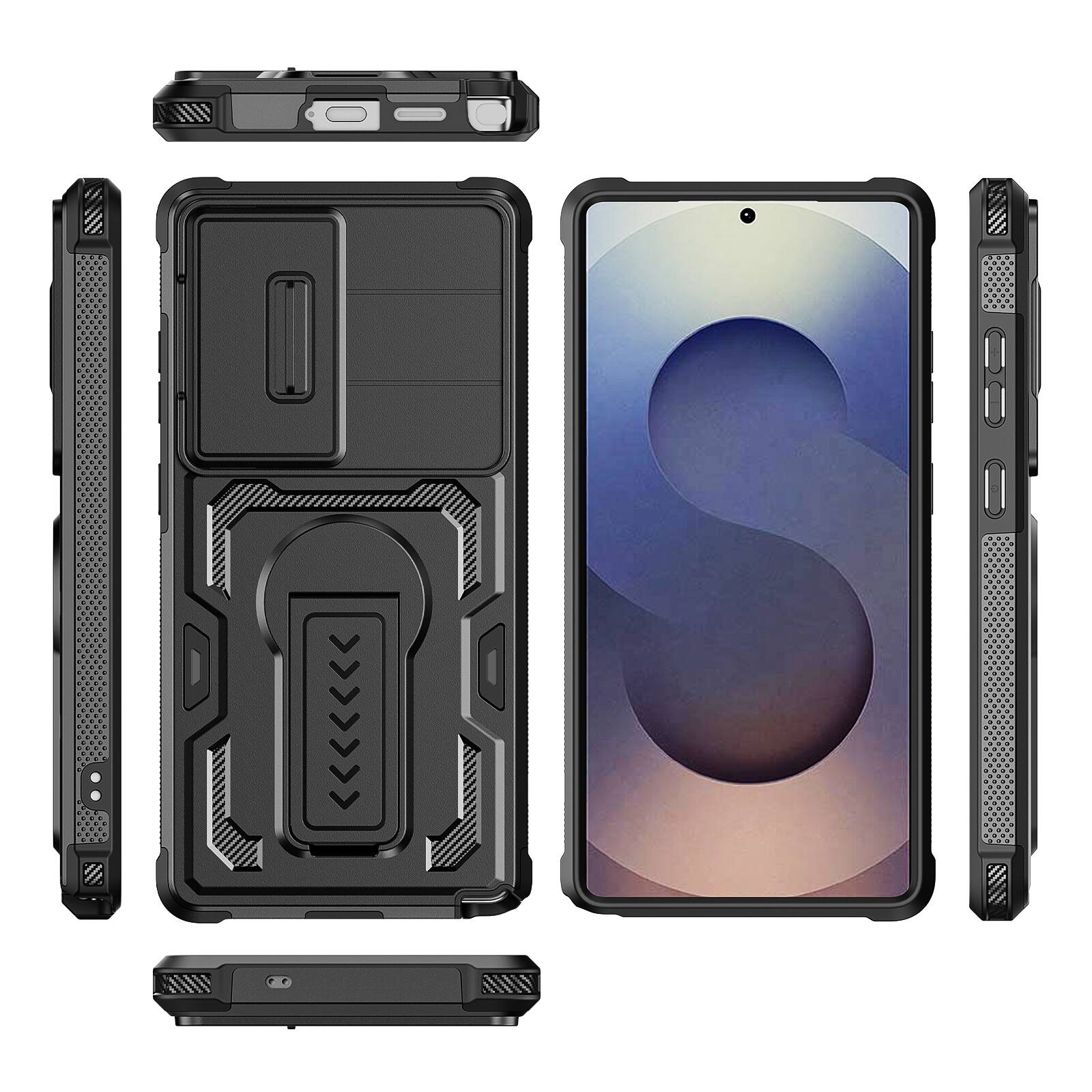 Alt View 4. Dteck - Rugged Stand Case for Samsung Galaxy S25 Ultra,Shockproof Heavy Duty Cover With Sliding Lens Cover+Tempered Glass Flim - Black.