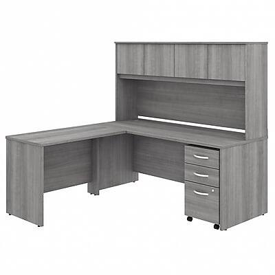 Front. Bush Business Furniture - 72"W L Shaped Desk with Hutch, Mobile File Cabinet and Return(STC006PGSU) - Platinum Gray.