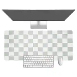 Unique Bargains - Checkered Desk Mat, 23.6x11.8 Inch Mouse Pad, Non-Slip Rubber, Stitched Edges, Soft, for Computer/Laptop - Gray/White