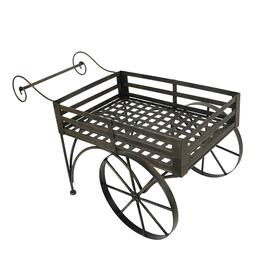 Zeckos - 26 Inch Rustic Metal Wagon Cart Plant Stand Flower Holder Patio Art Garden Decor - Brown