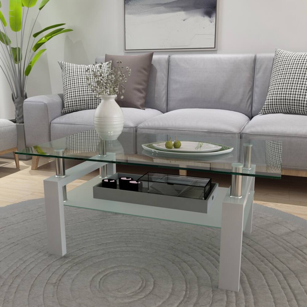 Angle. Loheer - Loheer Rectangle Glass Coffee Table Clear Modern Center Table - Clear.