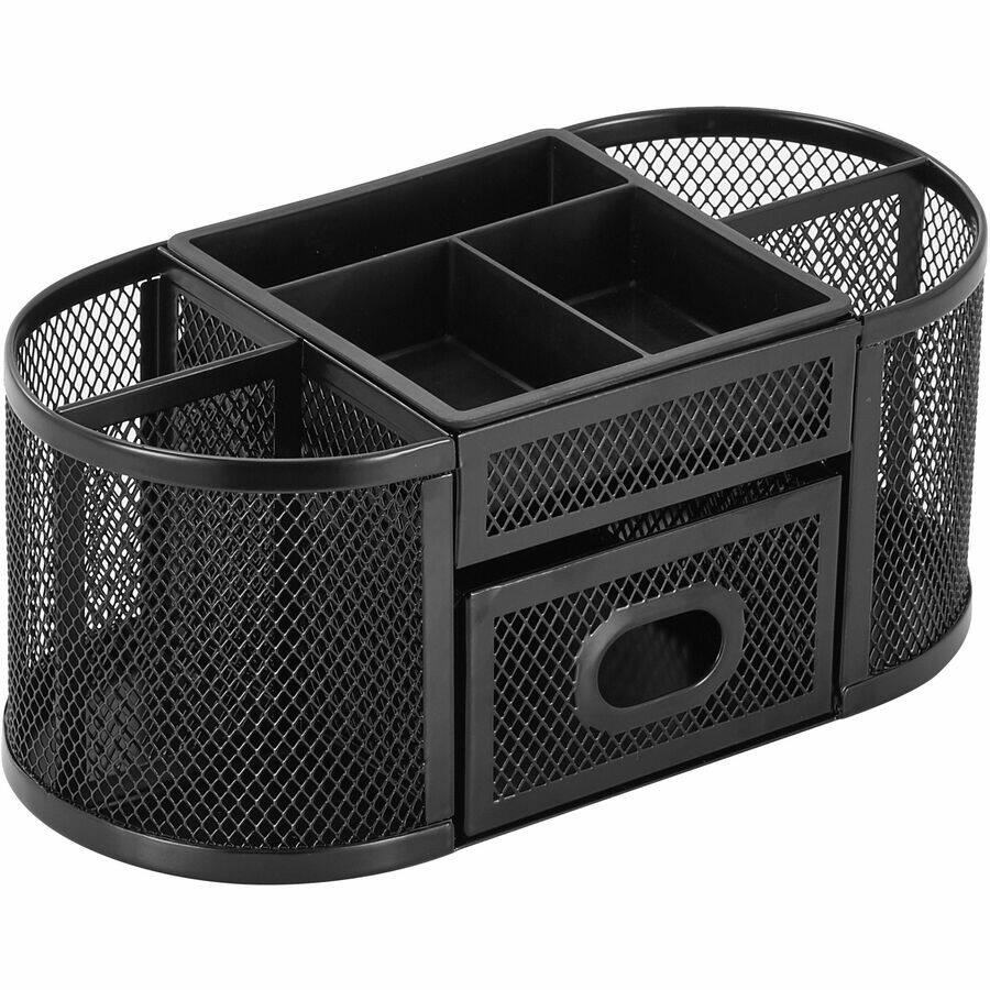 Left. Lorell - Lorell Mesh Desktop Organizer Desktop Compact Sturdy Removable Compartment Black Steel Mesh Plastic - Black.
