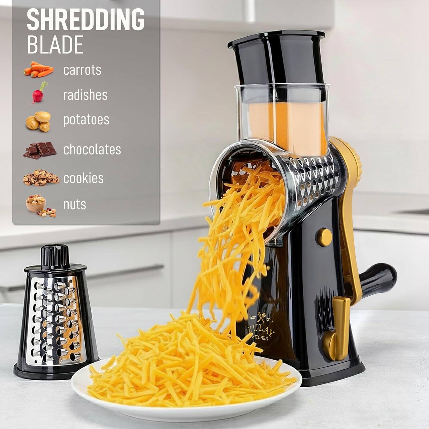 SHREDDING BLADE  
- carrots  
- radishes  
- potatoes  
- chocolates  
- cookies  
- nuts  

EIT x 20s  
ULAP ATICHEN