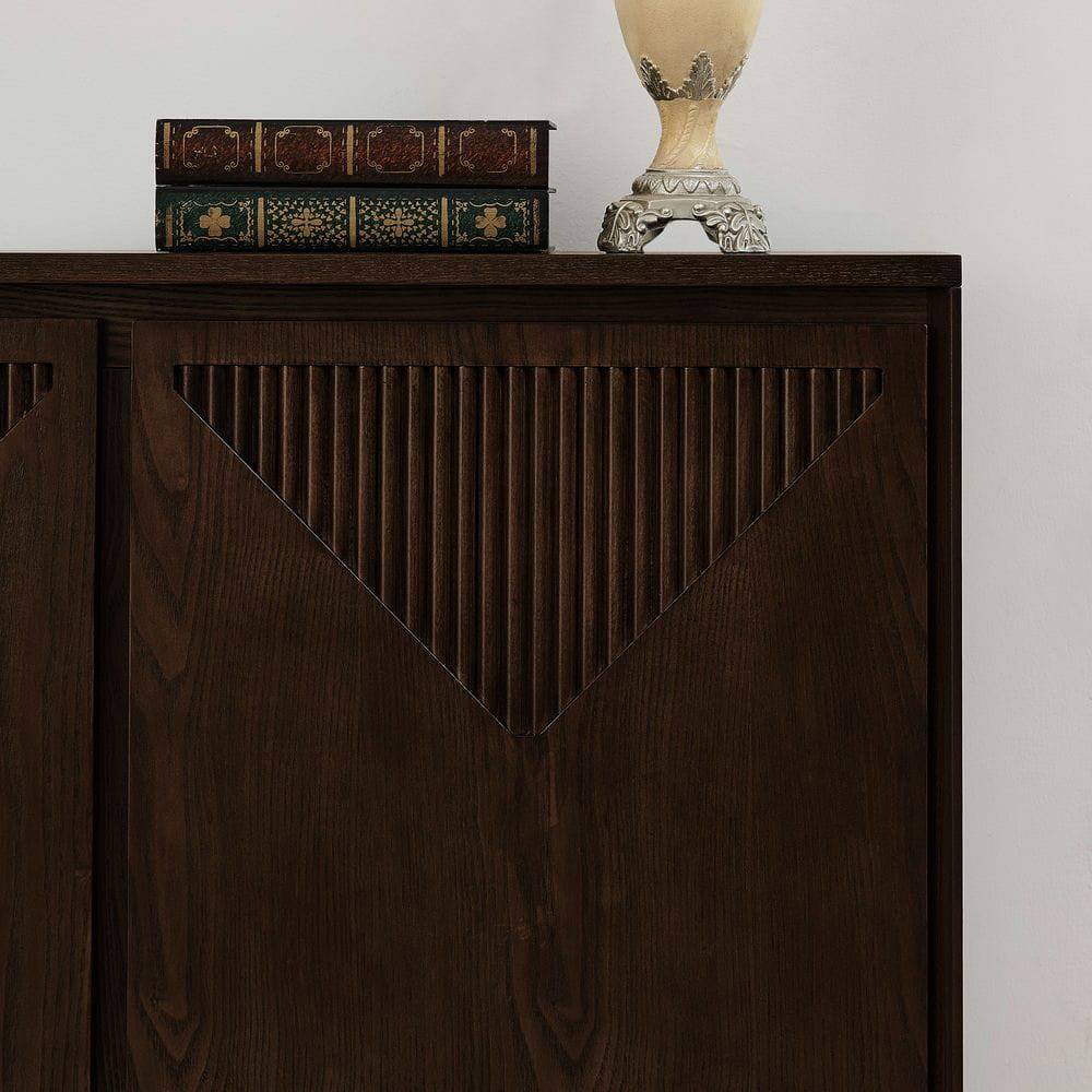 Alt View 4. Kadyn - Mid-Century V-Shape Narrow Sideboard and Storage Cabinet - Dark Walnut - Brown.