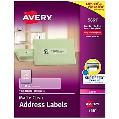 "Avery - Easy Peel Laser Address Labels, 1"" x 4"", 1,000 Labels/Box - Matte Clear" price history on PriceWatchPro