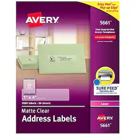 Avery - Easy Peel Laser Address Labels, 1" x 4", 1,000 Labels/Box - Matte Clear