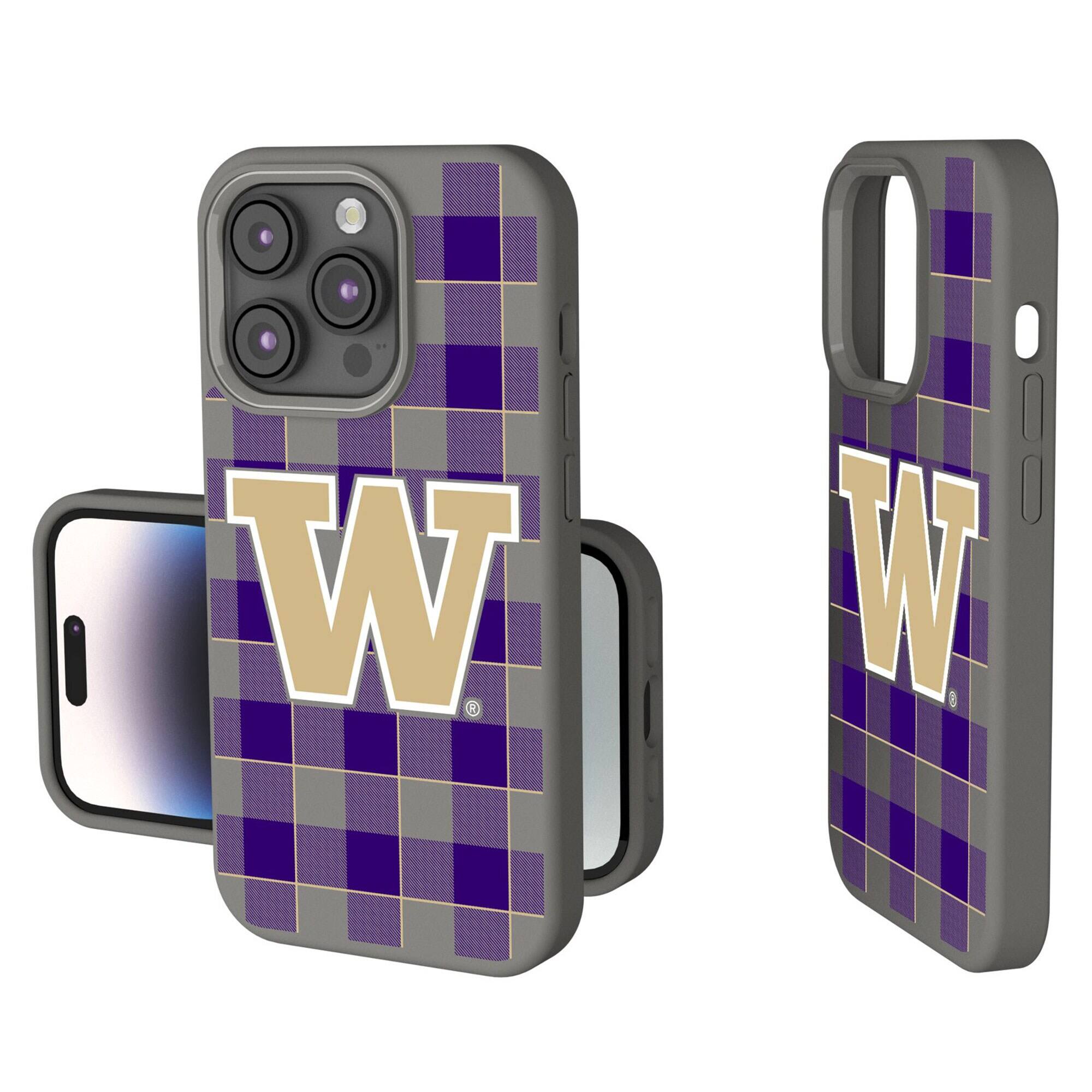 Front. Keyscaper - Washington Huskies Plaid Soft Touch iPhone Case - 14 - Gray.