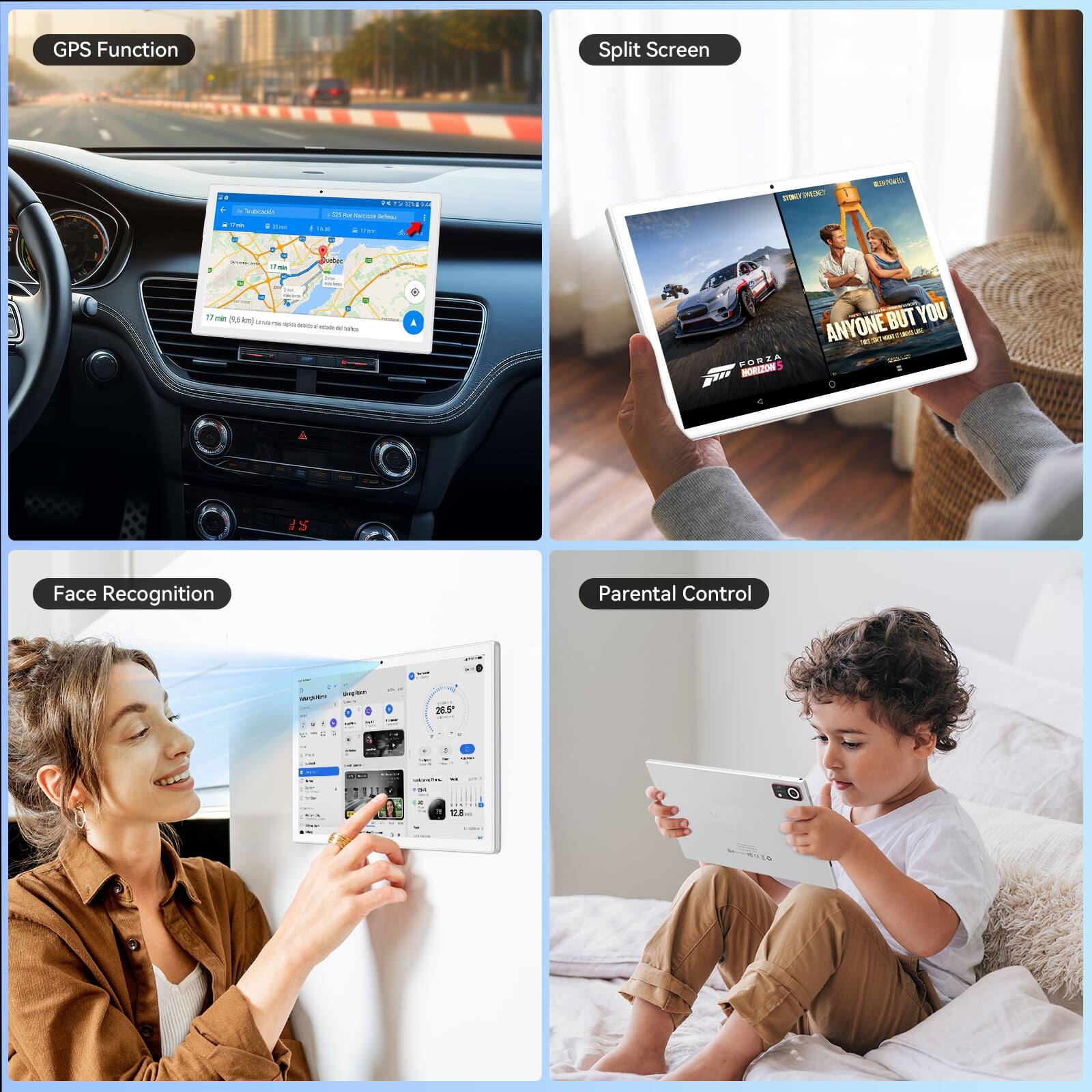 GPS Function Split Screen - i + i PTE - - UT0 - - mL -. - - SRL RT ENTEL . - tta I - 1 - MA -Ng LsEITA - - - - - A FOSTA  - BUT YOU ANYONE 1 RDA - - - - A IS Face Recognition Parental Control