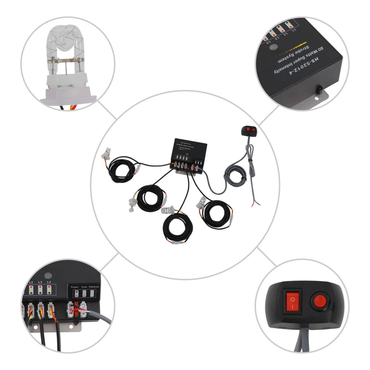 1. Strobe 08 Watts System Super Intensity HS-52012-4

2. Power Fuse Pattern

3. 80W 12V-24V 50/60Hz 500mA 12-24V 50/60Hz

4. Power Fuse Pattern

5. 1