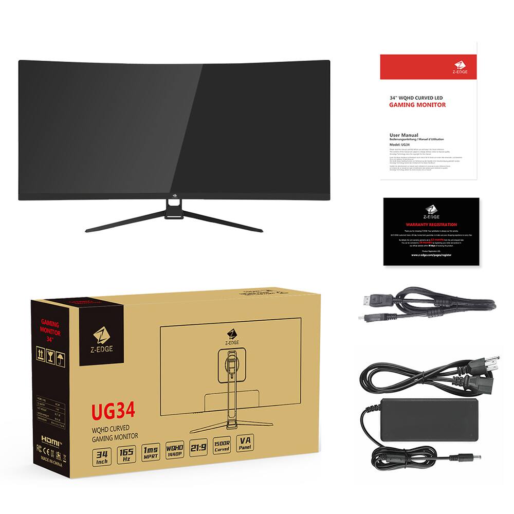 Z-EDGE 34 WQHD CURVED LED GAMING MONITOR User Manual - WARRANTY REGISTRATION ni__t GAMING MONITOR 34 1 I U 1 Z-EDGE Z-EDGE sr RE IIGH CE E  MAE  NA UG34 WQHD CURVED GAMING MONITOR VA PSOOR WOHO 21:9 Curved Panel 165 1ms 34 MPRT  1ms Hz
