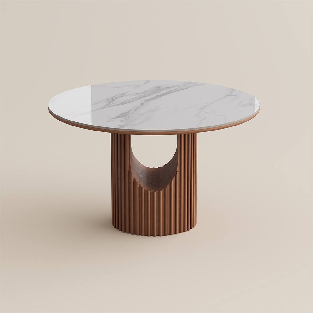 Alt View 9. POVISON - Modern 47" Round Dining Table for 4 White Sintered Stone Walnut Finish for Small Spaces, Breakfast Nooks & Apartments - White.