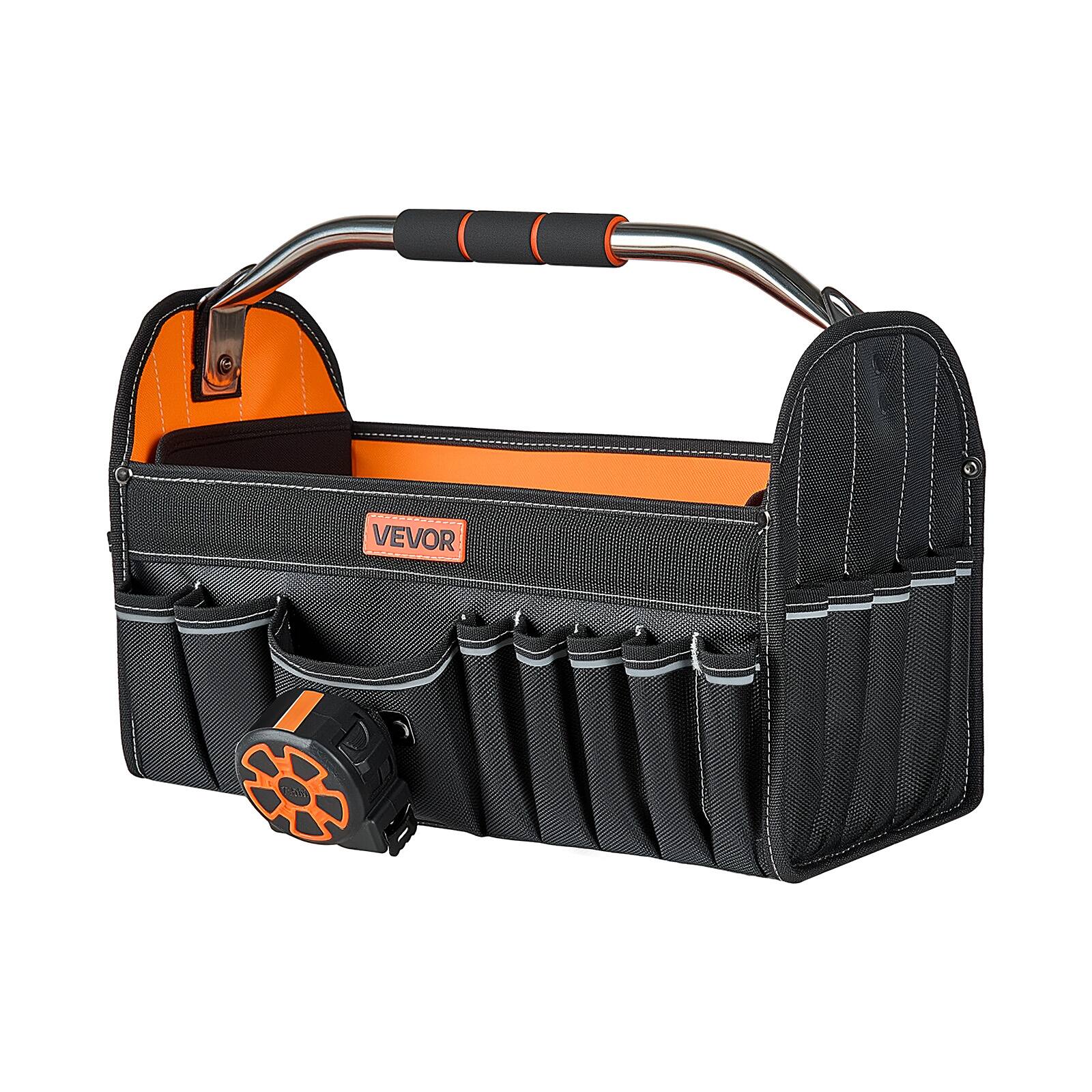 Alt View 5. VEVOR - Tool Bag, 16.1 Inch, 33-Pocket Open Top Tool Tote, Electrical Maintenance Toolbox Organizer Storage with Handle - Black;Orange.