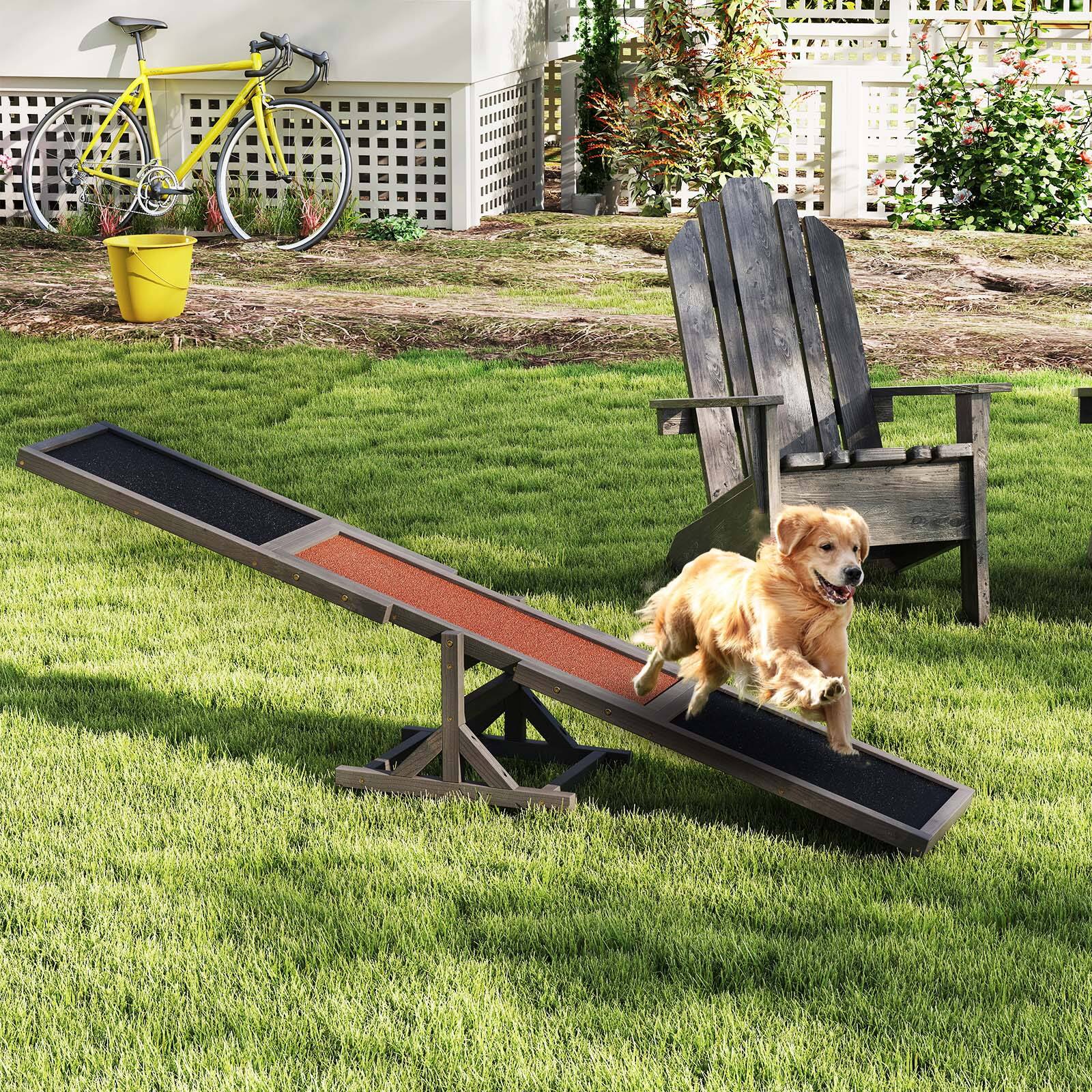 Alt View 1. Gymax - Gymax Wooden Dog Agility Seesaw Dog Exercise & Play Set Outdoor Run Game Toy Grey - Grey.