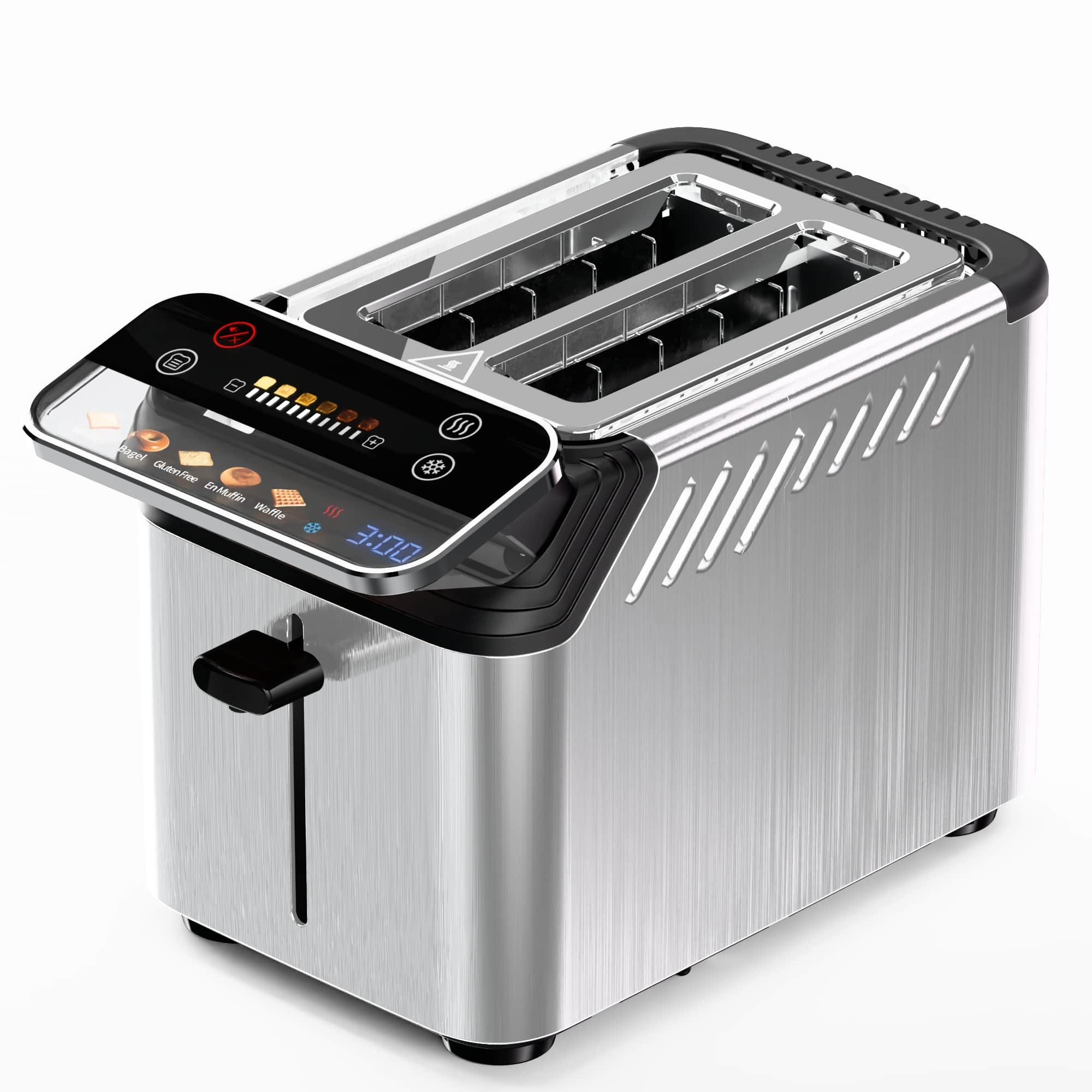 WHALL - 2 Slice Toaster, Touch Screen Toasters with Projection Display, wide slots, Bagle / Reheat/Defrost Stainless Steel - Silver