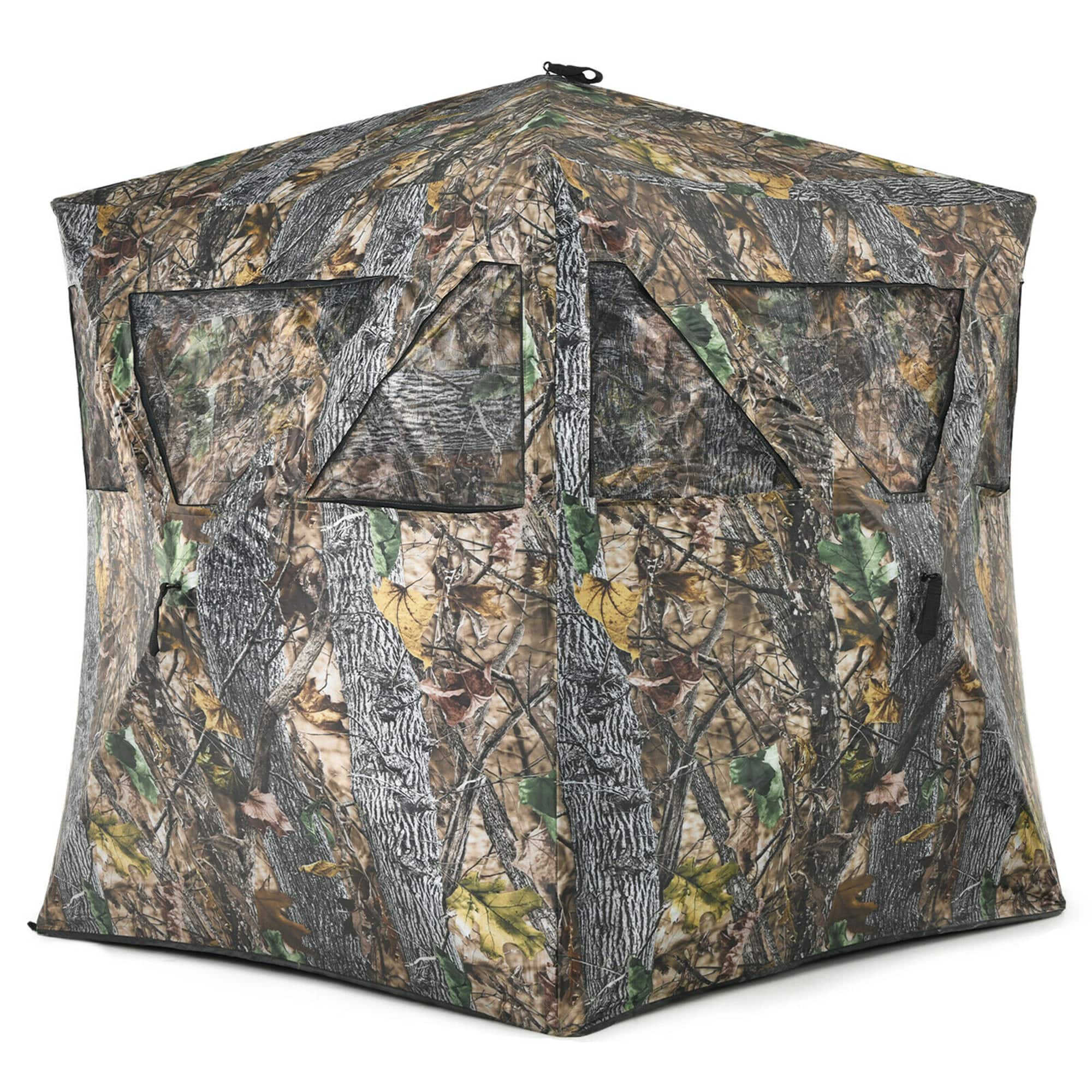 Costway - 3 Person Portable Hunting Blind Pop-Up Ground Blind w/Tie-downs & Carrying Bag - Camouflage