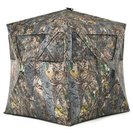 Costway - 3 Person Portable Hunting Blind Pop-Up Ground Blind w/Tie-downs & Carrying Bag - Camouflage