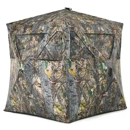 Front. Costway - Costway 3 Person Portable Hunting Blind Pop-Up Ground Blind w/Tie-downs & Carrying Bag - Camouflage.