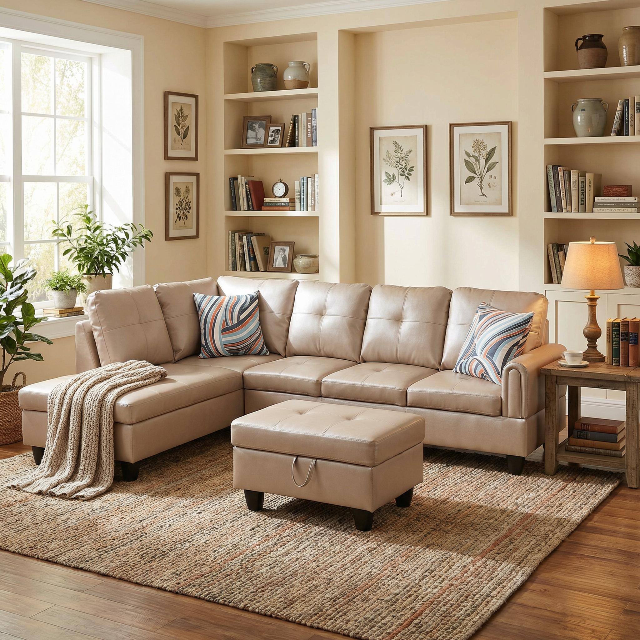 Alt View 1. Boyel Living - Premium Semi PU Upholstered Sofa Solid Wood Frame Double Spring with Left Chaise Lounge - Taupe.