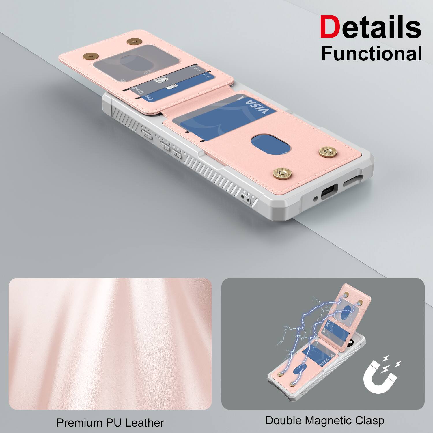 Details Functional

Premium PU Leather

Double Magnetic Clasp
