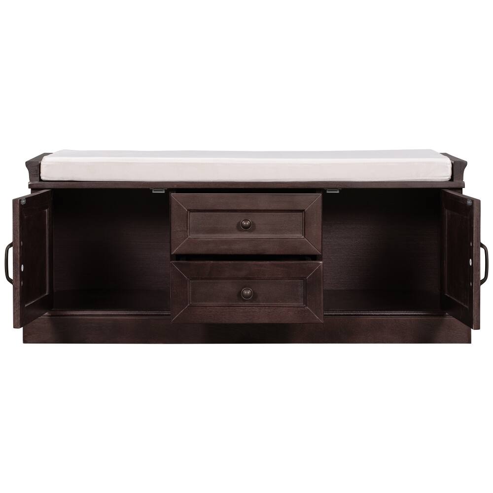 Alt View 2. Ropilly - Ropilly Espresso Storage Bench with Cushion, Entryway Shoe Bench with Drawers and Cabinets, Wood Mudroom Seating - Espresso.