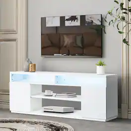 Ihomeadore - 68" LED TV Stand Media Console with Adjustable Open Shelves for TVs up to 78" - White