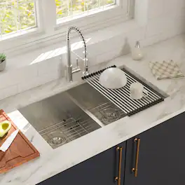 Ropilly - 36 inch undermount double bowl kitchen sink, 16 gauge t304 stainless steel sink, 36 x 19 x 10 in - Brushed Nickel