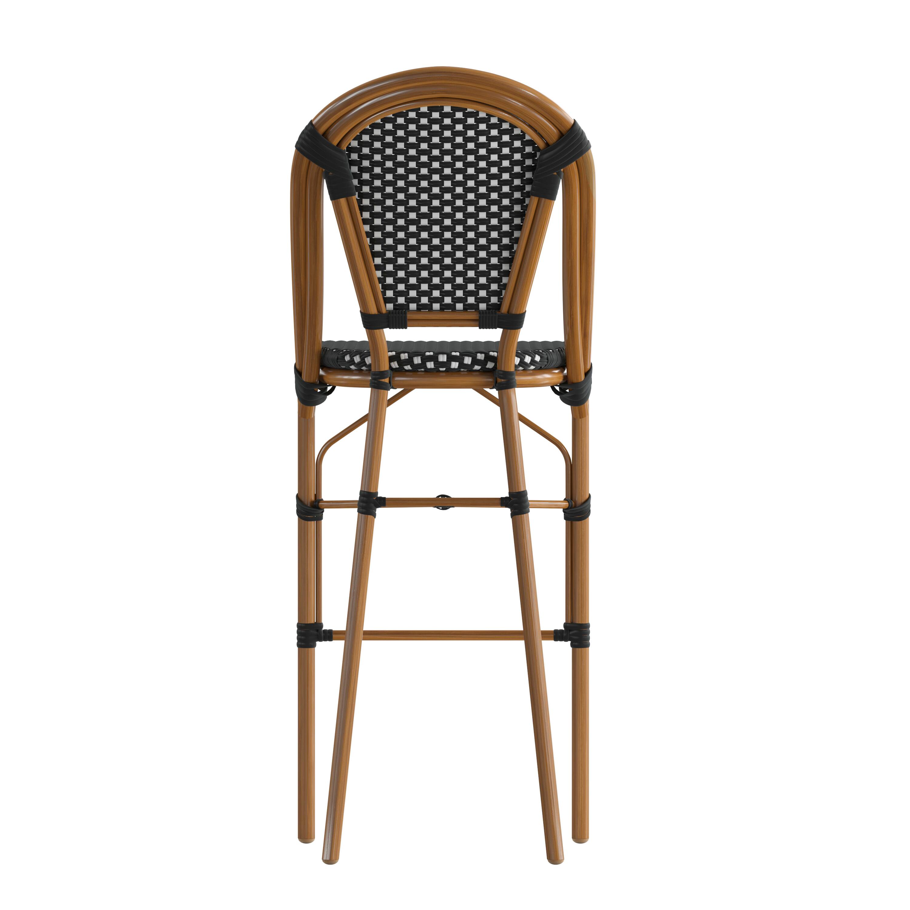 Back. Flash Furniture - Bordeaux Stackable Indoor/Outdoor Bistro 30" High Barstool, Commercial Grade, Black/White and Bamboo Finish - Black.