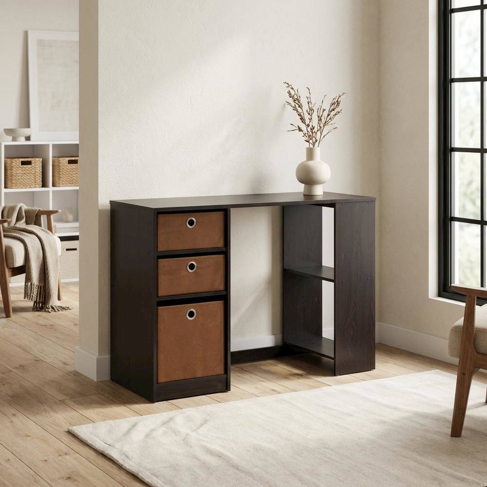 Left. BisonOffice - Modern Espresso Computer Desk with Spacious Surface and Sturdy Build - Espresso.