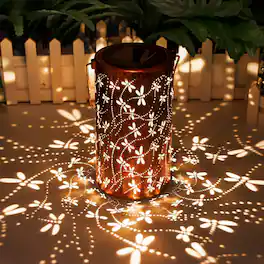 COWIN - Hollow Metal Dragonfly Solar LED Hanging Lanterns Waterproof Outdoor Lights for Patio Yard Porch - Bronze