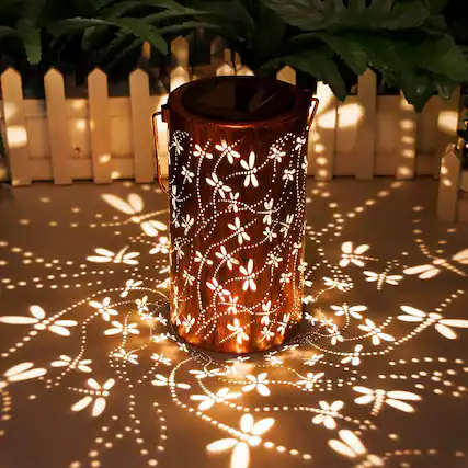 Front. COWIN - Hollow Metal Dragonfly Solar LED Hanging Lanterns Waterproof Outdoor Lights for Patio Yard Porch - Bronze.