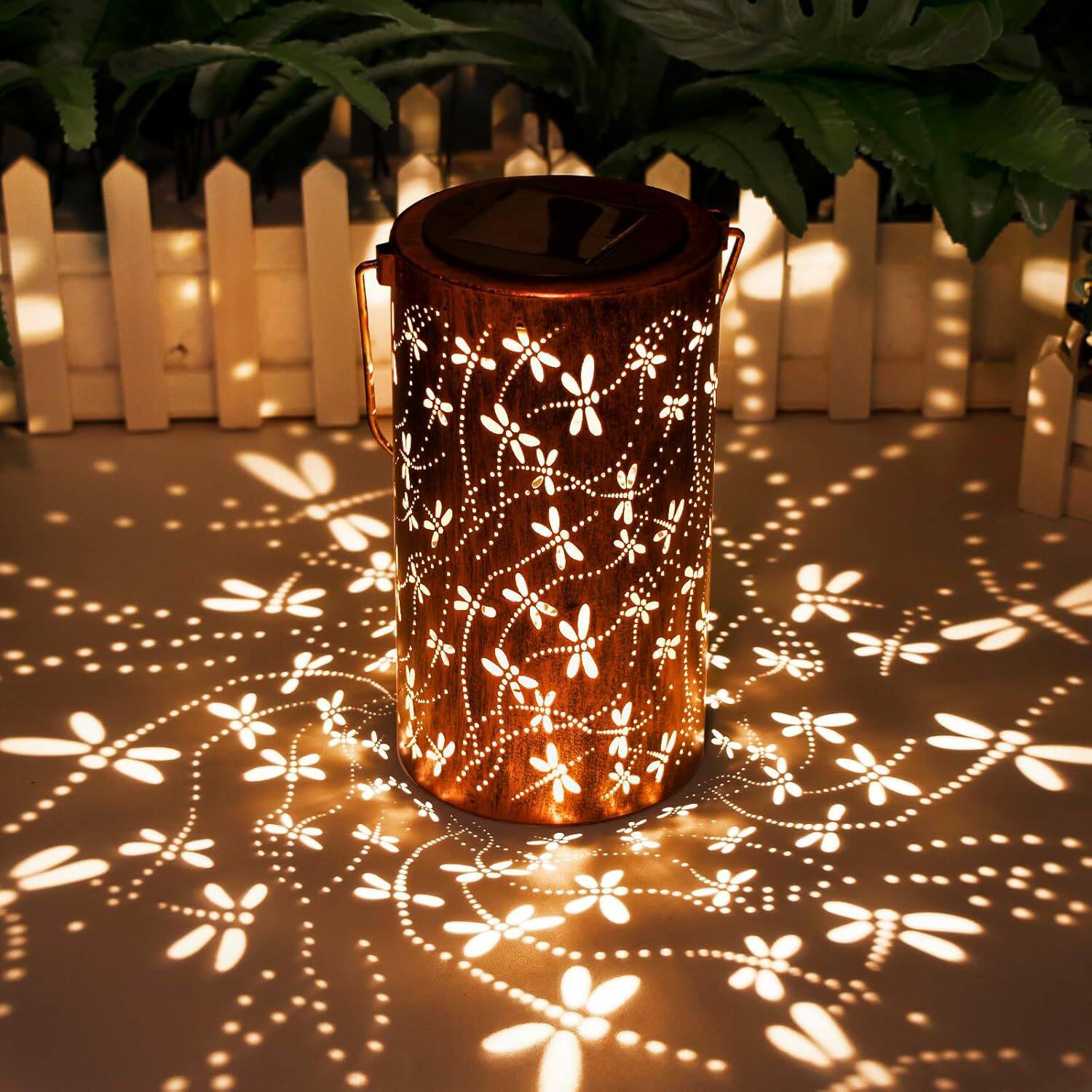 Front. COWIN - Hollow Metal Dragonfly Solar LED Hanging Lanterns Waterproof Outdoor Lights for Patio Yard Porch - Bronze.
