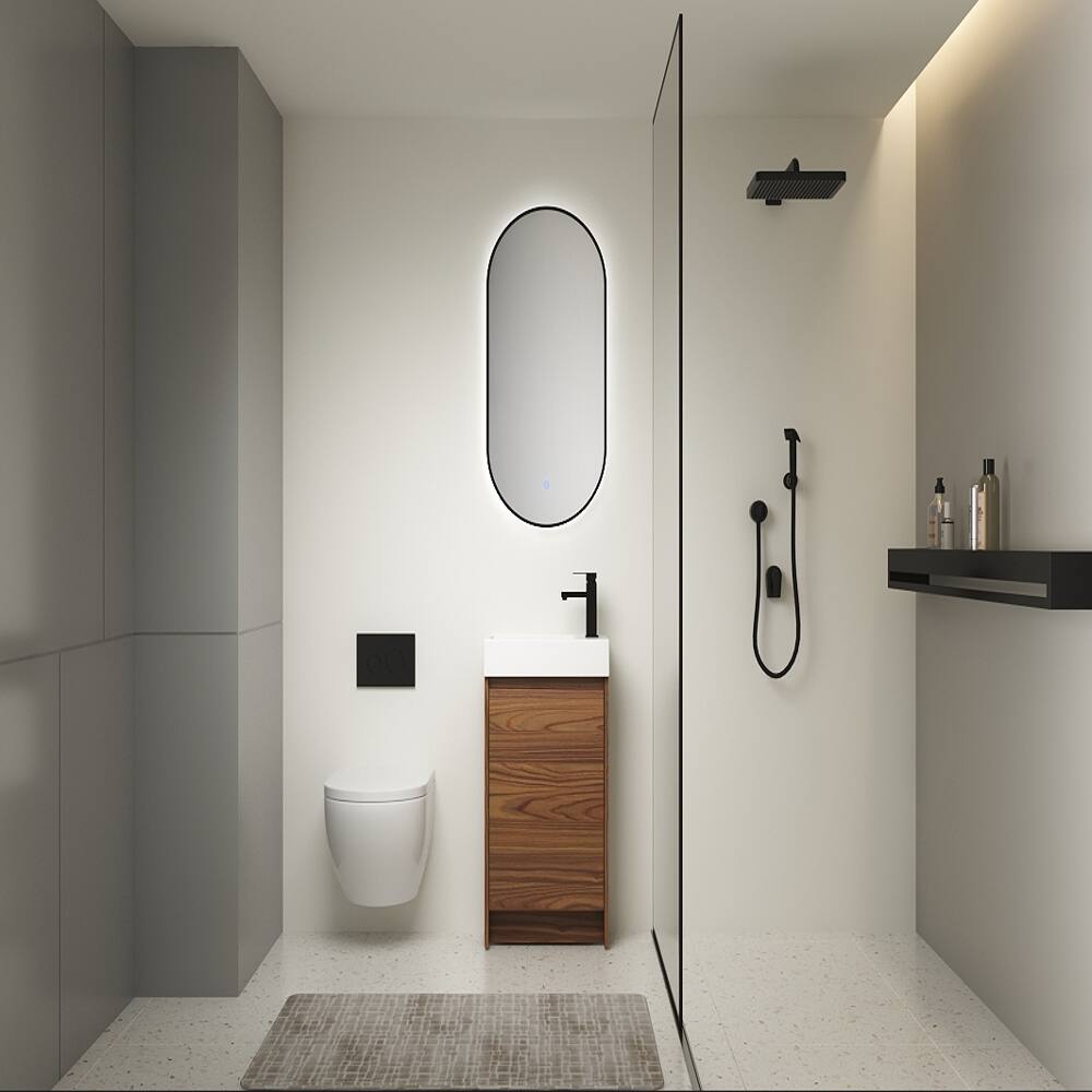 Back. Loheer - Loheer 18 Inch Freestanding Bathroom Vanity with Single Sink, Brown Ebony, Plywood Base - Brown Ebony.