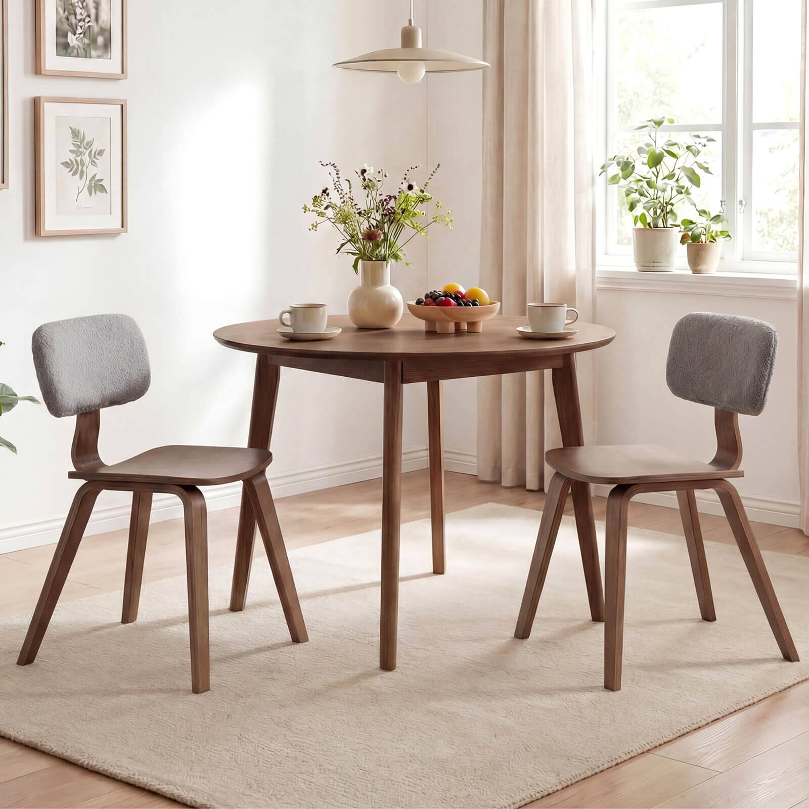 Alt View 4. Costway - Costway Dining Chairs Set of 4 with Teddy Velvet Padded Backrest Ergonomic Seat for Kitchen - Gray & Walnut.